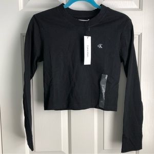 CK: Calvin Klein Cropped black long-sleeved athletic top. NWT. Size S.